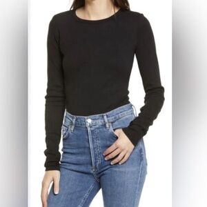 Agolde Leila Black Fitted Ribbed Knit Bodysuit XS